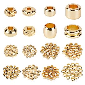 PandaHall Elite 160Pcs 8 Style Brass Spacer Beads, Long-Lasting Plated, Textured, Mixed Shape