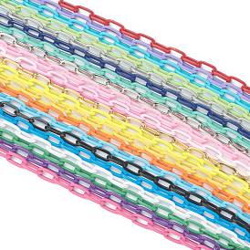 Eco-friendly Spray Painted Handmade Brass Paperclip Chains, Flat Oval, Soldered, with Spool