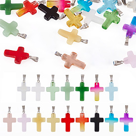 17Pcs 17 Colors Transparent Glass Pendants, Cross, with Platinum Iron Loop