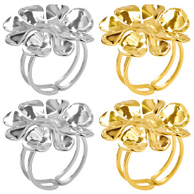 Stylish Flower 304 Stainless Steel Open Cuff Ring for Women