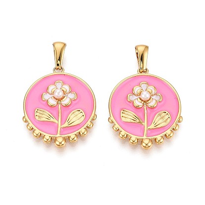 304 подвески из нержавеющей стали, эмали и искусственного жемчуга из АБС-пластика, плоские круглые и цветочные подвески, золотые