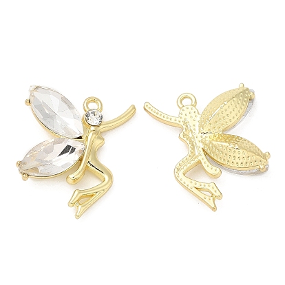 Light Gold Alloy Pendants, with Glass, Cadmium Free & Lead Free, Angel Charms