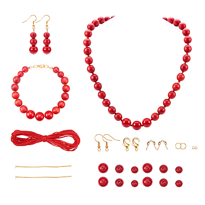 DIY Necklace Making, with Synthetic Howlite Bead, Nylon Thread, Brass Lobster Claw Clasp and 304 Stainless Steel Earring Hook