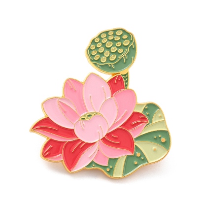 Lotus Seedpod and Flower Enamel Pin, Exquisite Flower Alloy Enamel Brooch for Backpack Clothes, Golden