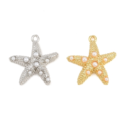 Colgantes de perlas de imitación de latón y plástico ABS, encanto de estrella de mar, larga duración plateado, sin plomo y cadmio