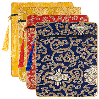4 шт 4 цвета этнический стиль шелковая книга сутры сумка на молнии, сумки с кисточками для хранения Священных Писаний, прямоугольник с цветочным узором