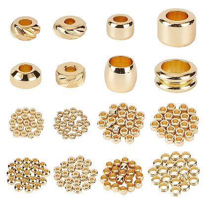 160Pcs 8 Style Brass Spacer Beads, Long-Lasting Plated, Textured, Mixed Shape