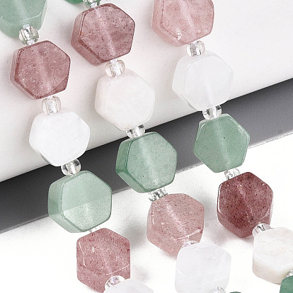 Нити бусин из натурального клубничного кварца, радужного лунного камня и зеленого авантюрина, шестиугольник, граненые