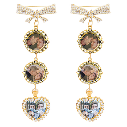 2 броши из сплава, с подвеской из сплава и стеклянными кабошонами, плоско-круглые с сердцем