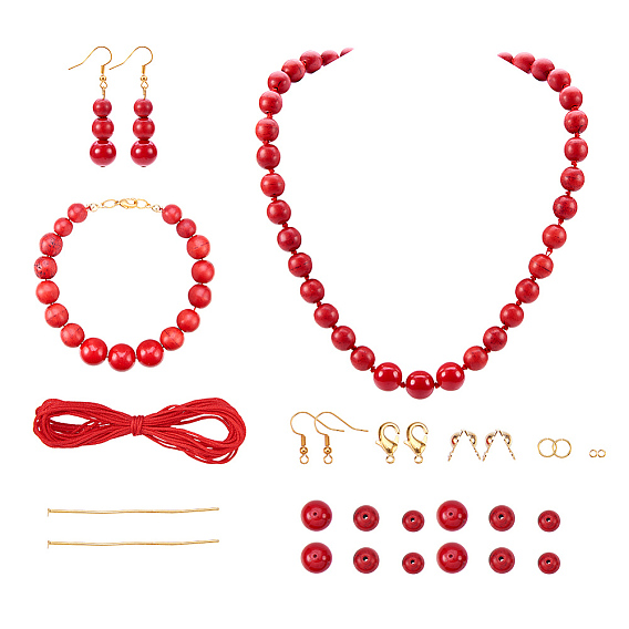 DIY Necklace Making, with Synthetic Howlite Bead, Nylon Thread, Brass Lobster Claw Clasp and 304 Stainless Steel Earring Hook