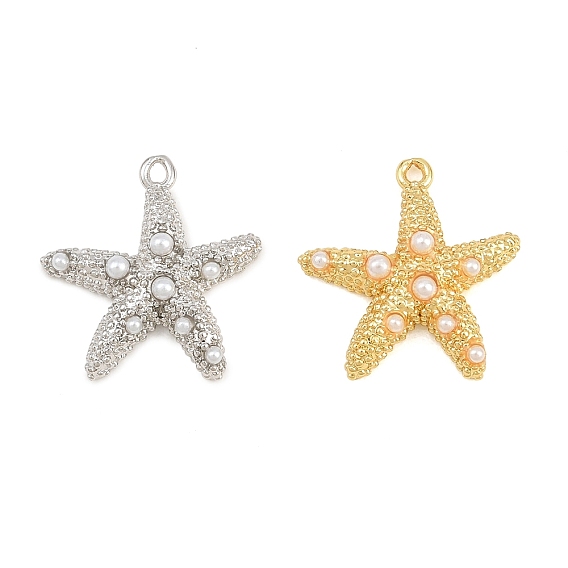 Colgantes de perlas de imitación de latón y plástico ABS, encanto de estrella de mar, larga duración plateado, sin plomo y cadmio