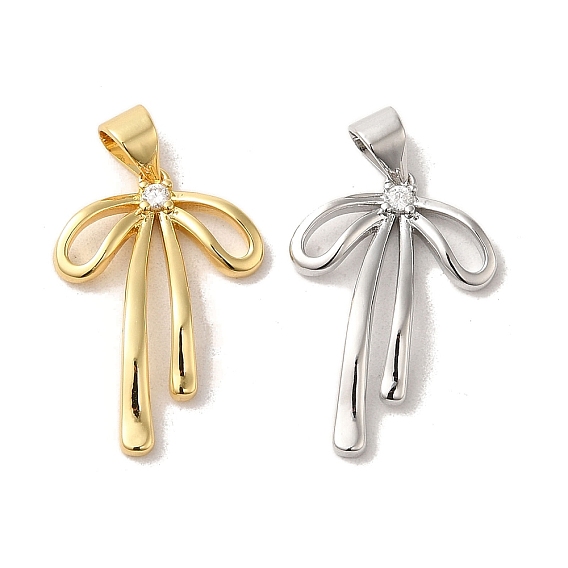 Латунные микропаве прозрачные подвески с фианитом, без кадмия и без свинца, бантом