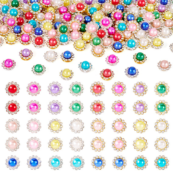 200шт 20 цвета сплав горный хрусталь кабошоны, с пластмассовой жемчужиной abs, цветок