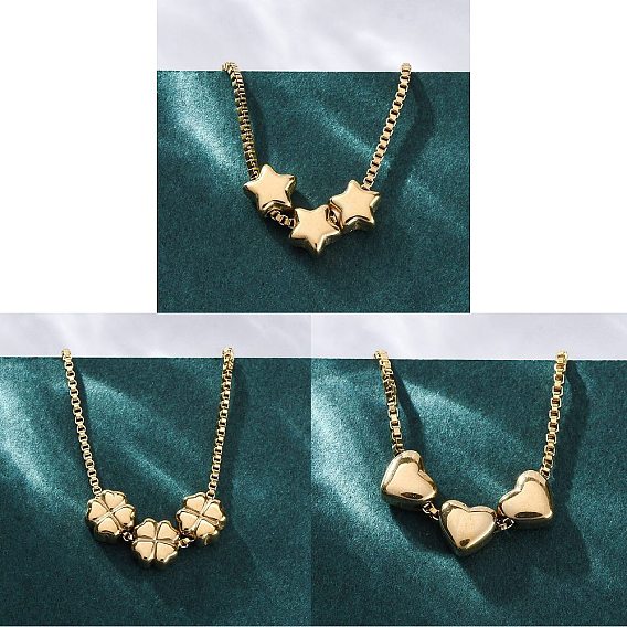 304 ожерелья из тройных бусин из нержавеющей стали с подвеской в виде коробки, ионное покрытие (ip), реальный 18 k позолоченный