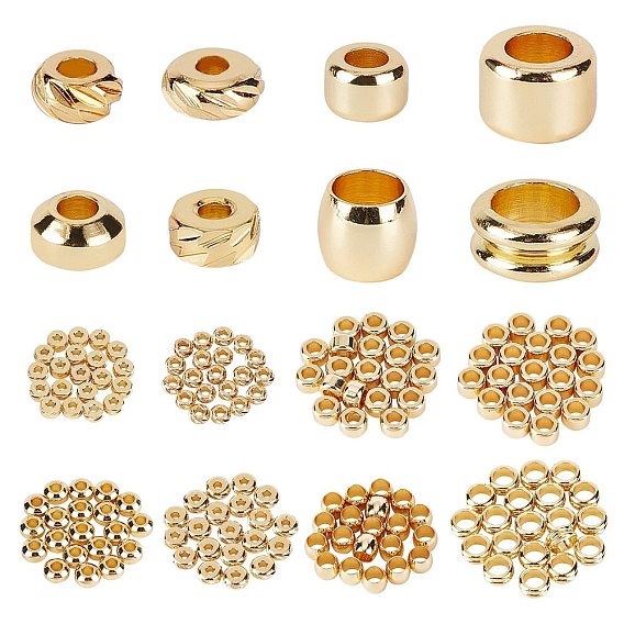 160Pcs 8 Style Brass Spacer Beads, Long-Lasting Plated, Textured, Mixed Shape