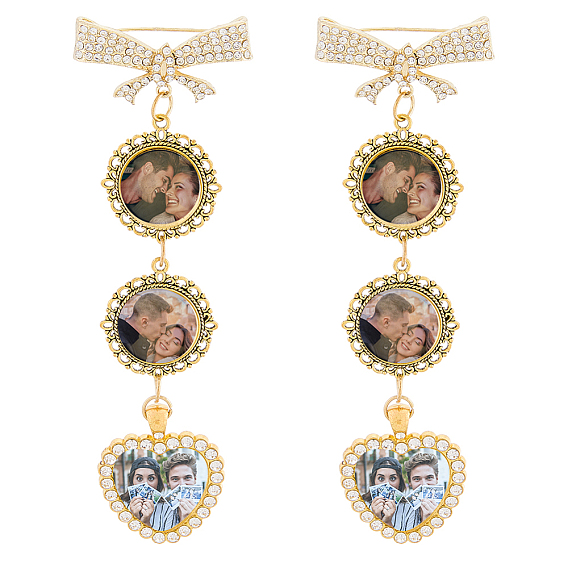 2 броши из сплава, с подвеской из сплава и стеклянными кабошонами, плоско-круглые с сердцем