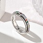 304 Anillos de dedo giratorios de acero inoxidable con diamantes de imitación, rondo, Anillo giratorio para calmar la preocupación y la meditación.