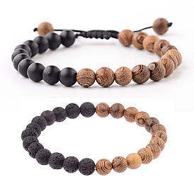 8mm wooden bead bracelet for men volcanic stone white pine red pine black agate stone bead bracelet for women