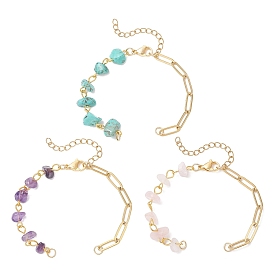 3 шт. 3 стили браслеты из синтетической бирюзы, натурального розового кварца и аметистового бисера с цепочкой, с 304 цепями со скрепками из нержавеющей стали