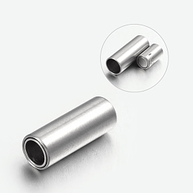 304 Stainless Steel Magnetic Clasps with Glue-in Ends, Column, 16x6mm, Hole: 4mm