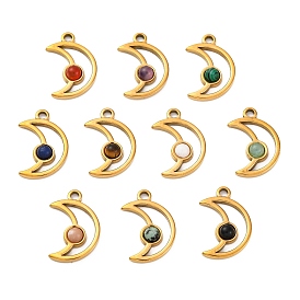 Природные каменные смешанные подвески, ионное покрытие (ip) 304 подвески-полумесяцы из нержавеющей стали, реальный 18 k позолоченный, смешанные окрашенные и неокрашенные