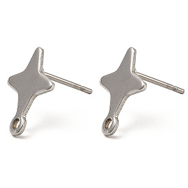 Star Shape 201 Stainless Steel Stud Earrings Findings, with 304 Stainless Steel Pins &  Horizontal Loops