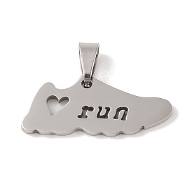 201 Stainless Steel Pendants, Sports Shoe with Word Run Charm