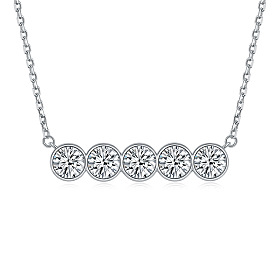 Simple S925 Sterling Silver Necklace with 5 CZ Diamond Pendants for Women