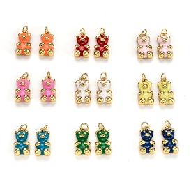 Real 18K Gold Plated Brass Pendants, with Enamel and Jump Rings, Long-Lasting Plated, Bear