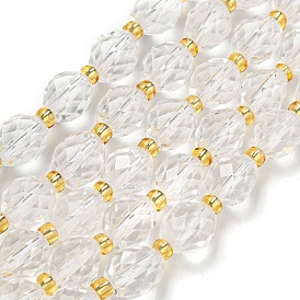 Natural Quartz Crystal Beads Strands, Faceted, Rock Crystal Oval, with Seed Beads Beads