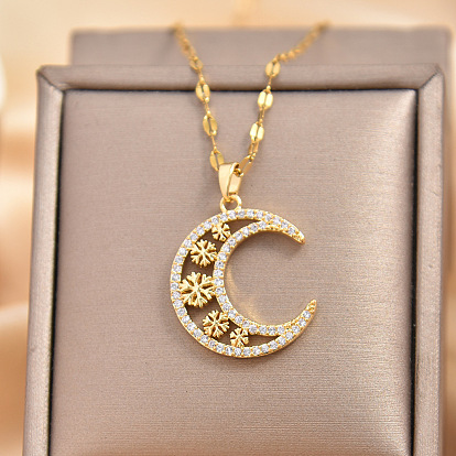 Луна снежинка латунные микропаве прозрачные кубические цирконии подвески ожерелья