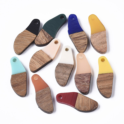 Opaque & Transparent Resin & Waxed Walnut Wood Pendants, Oval