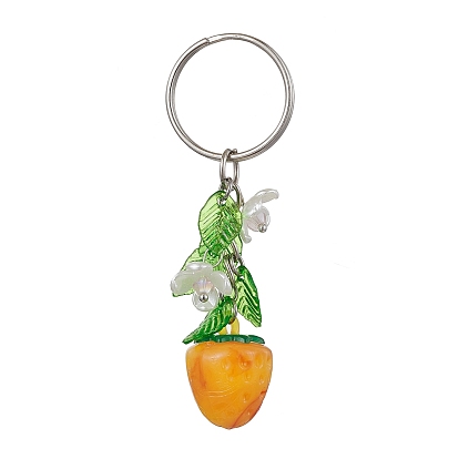 Акриловый брелок с подвеской в виде фруктов и листьев, с железным кольцом для ключей