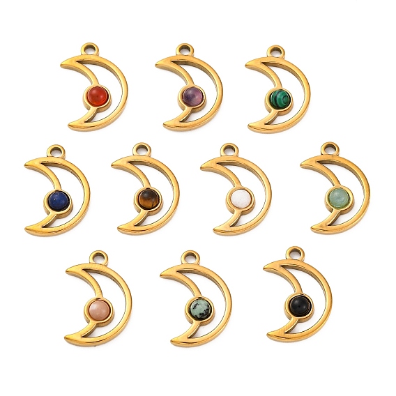 Природные каменные смешанные подвески, ионное покрытие (ip) 304 подвески-полумесяцы из нержавеющей стали, реальный 18 k позолоченный, смешанные окрашенные и неокрашенные