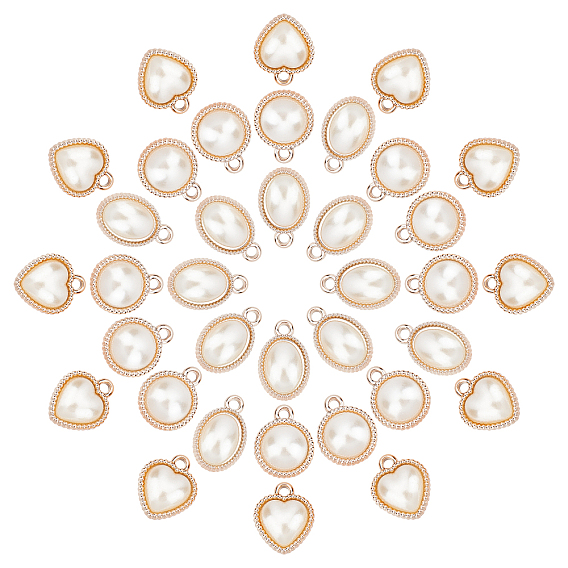 90Pcs 3 Style UV Plating ABS Plastic Pendants, with ABS Plastic Imitation Pearl, Flat Round & Heart & Oval