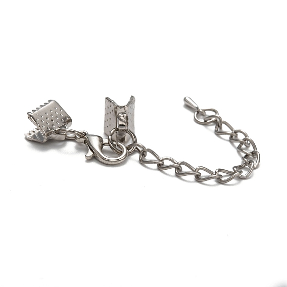 Iron Chain Extender, with Ribbon Ends, Alloy Lobster Claw Clasps and Teardrop Charms, 33mm