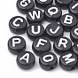 Opaque Acrylic Beads, Horizontal Hole, Mixed Letters, Flat Round