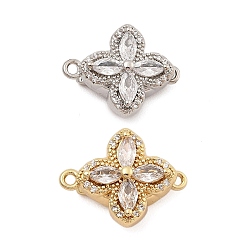 Brass Micro Pave Clear Cubic Zirconia Box Clasps, Cadmium Free & Nickel Free & Lead Free, Flower