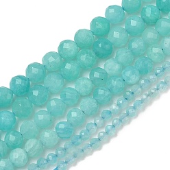 Природных амазонит бисер нитей, круглые, граненые