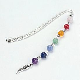 Tibetan Style Alloy Bookmarks, with Mixed Gemstone Beads, Chakra Theme, Wing