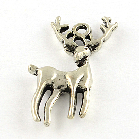 Tibetan Style Alloy Pendants, Christmas Reindeer/Stag, Cadmium Free & Lead Free, 27x18.5x3.5mm, Hole: 1.5mm, about 505pcs/1000g