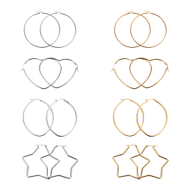 Unicraftale 201 Stainless Steel Hoop Earrings, Hypoallergenic Earrings, Star & Ring Shape & Oval & Heart