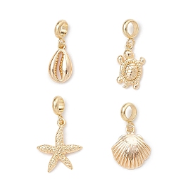 4 шт. 4 стили латунные европейские подвески-шармы с океанской тематикой, подвески с большими отверстиями в виде морских животных