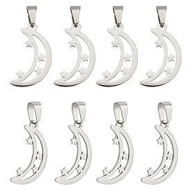 8 pcs 304 pendentifs en acier inoxydable, lune avec étoile
