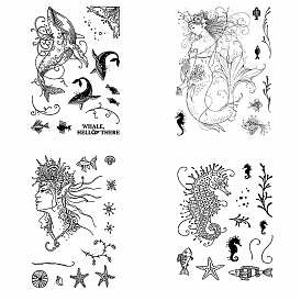 Ocean Sea Animals Clear Silicone Stamps, for DIY Scrapbooking, Photo Album Decorative, Cards Making, Sea Turtle/Sea Horse/Dolphin/Mermaid/Human Pattern