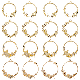 Rack Plating Alloy Open Back Bezel Pendants, For DIY UV Resin, Epoxy Resin, Pressed Flower Jewelry, Flat Round with Shell, Sea Horse, Starfish and Dolphin