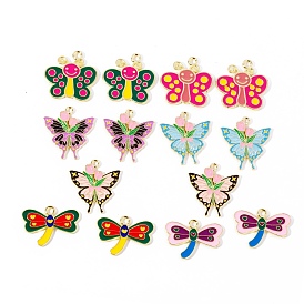 Alloy Enamel Pendants, Butterfly/Dragonfly Charms, Golden