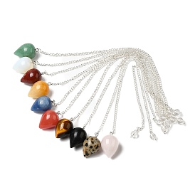 Gemstone Dowsing Pendulums, with Silver Tone Iron Chains, Teardrop Pendant