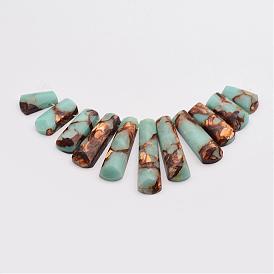Brins de perles de bronzite et de pierres synthétiques assemblés, pendentifs éventails gradués, perles focales