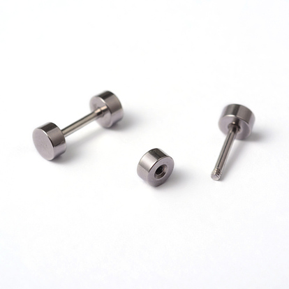 Flat Round 304 Stainless Steel Barbell Cartilage Earrings, Screw Back Earrings, Hypoallergenic Earrings, 10x4mm, Pin: 1mm